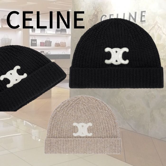 セリーヌ】トリオンフ ニット帽 シームレスカシミア ギフト (CELINE