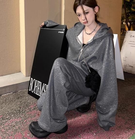 セットアップ スウェットパーカー 上下セット ラメ 韓国系 z160