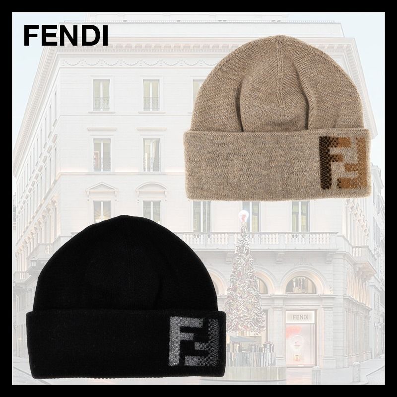 すぐ届く】 FENDI フェンディ ウール ロゴ ビーニー ニット帽 (FENDI