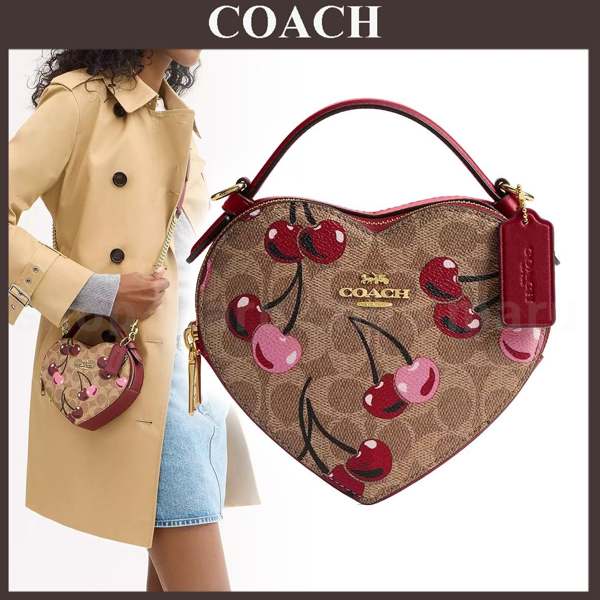 COACH◇チェリープリント ハートクロスボディバッグ (Coach/ショルダー
