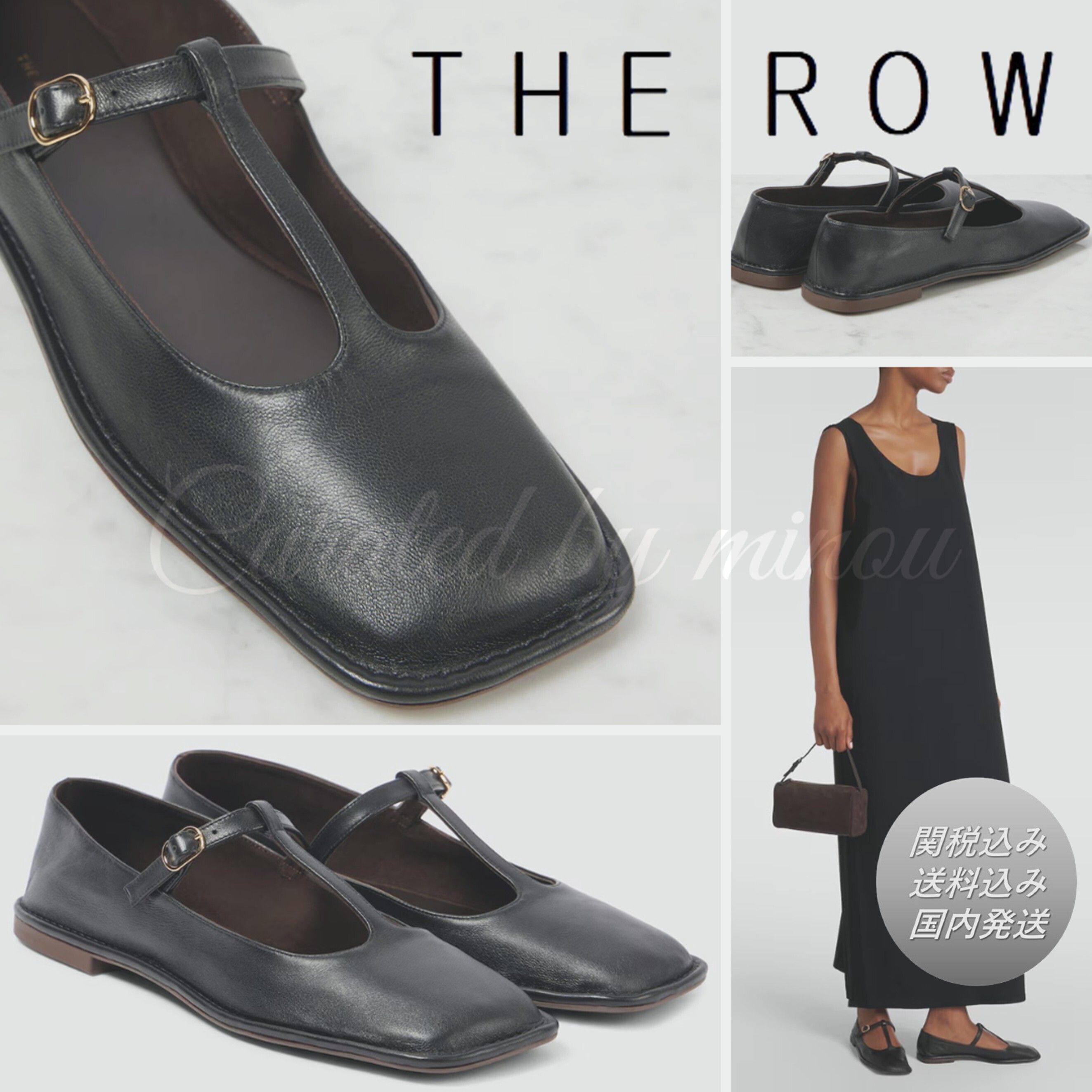 送料込/関税込□The Row□スクエアTストラップレザーフラット (The