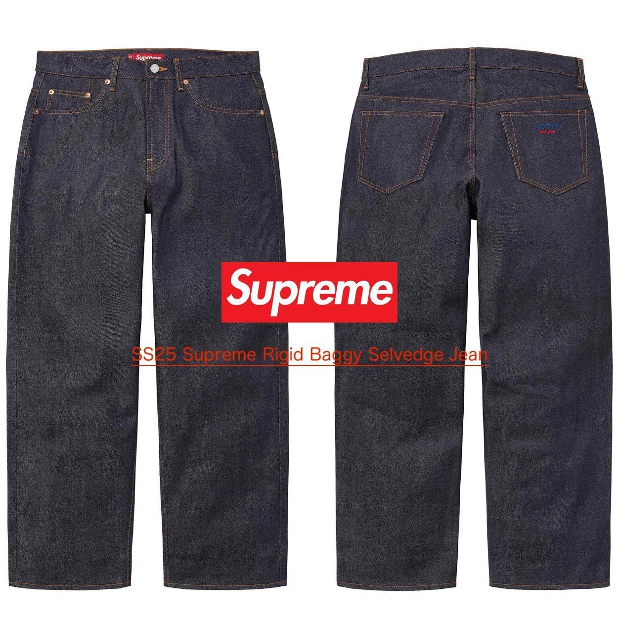 SS25 Supreme Rigid Baggy Selvedge Jean - バギー デニム (Supreme