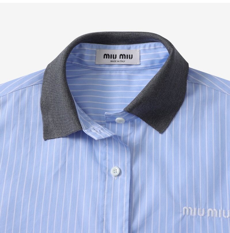MiuMiu☆ロゴ ポプリン ストライプ クロップド シャツ (MiuMiu