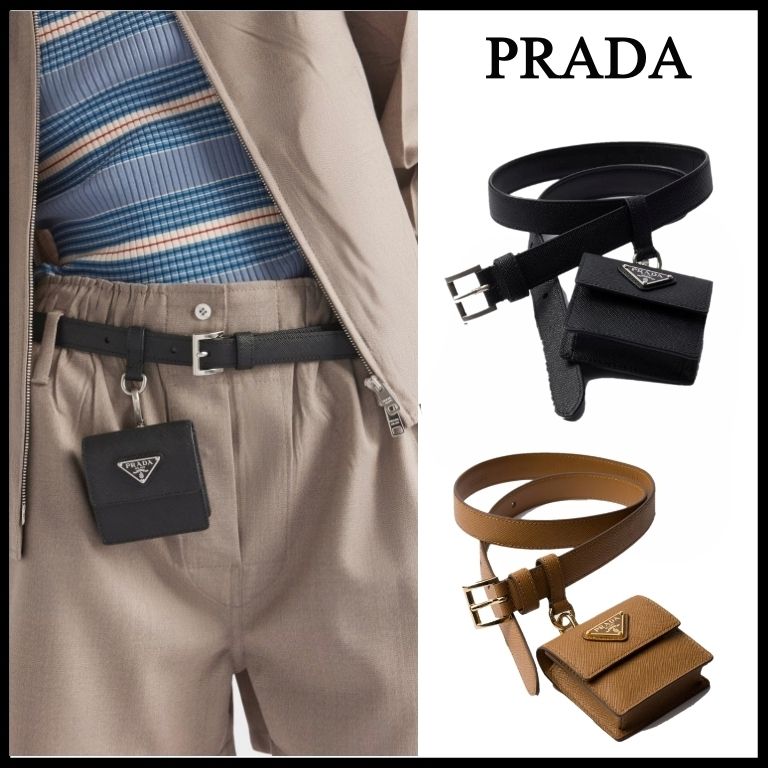 PRADA】プラダ サフィアーノレザー ベルト ミニポーチ付 (PRADA/ベルト