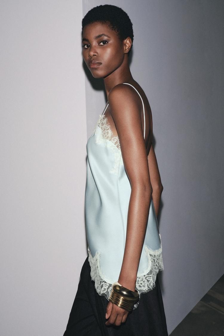 ZARA】ZW COLLECTION レーストリムキャミソールトップス (ZARA