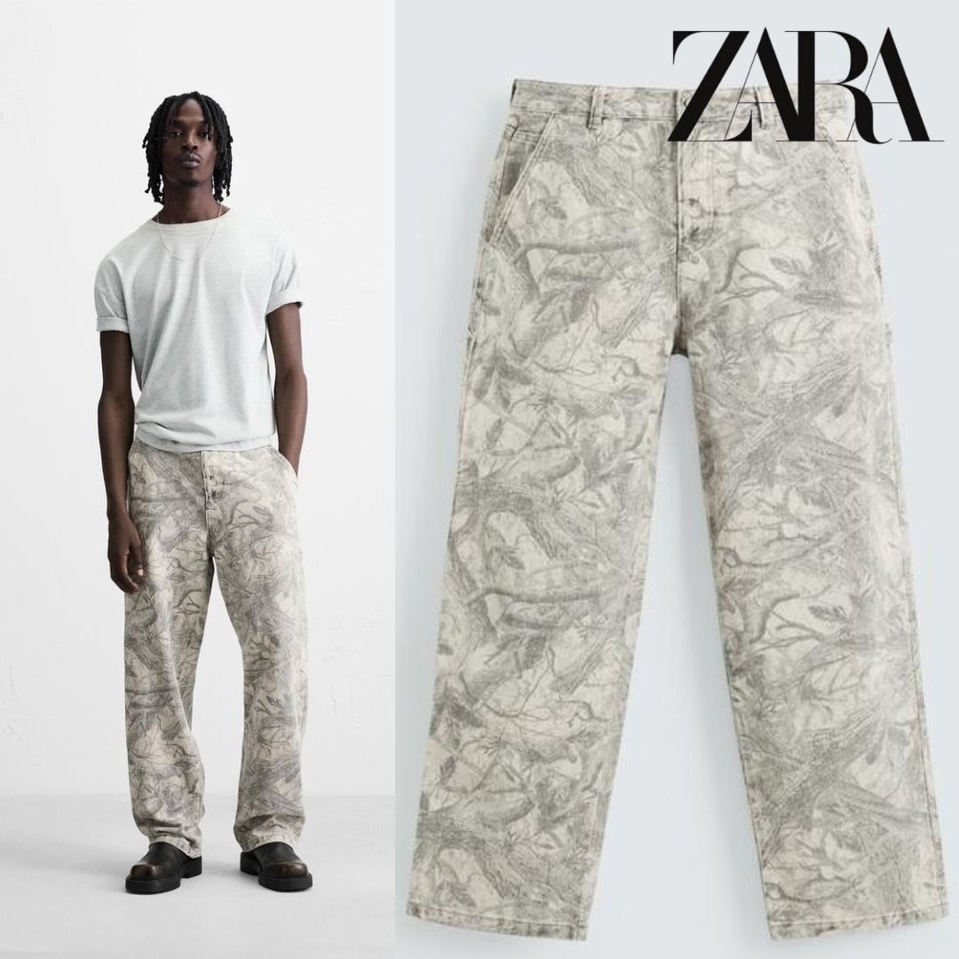 ZARA］アブストラクトプリント入りカーペンターパンツ (ZARA/デニム