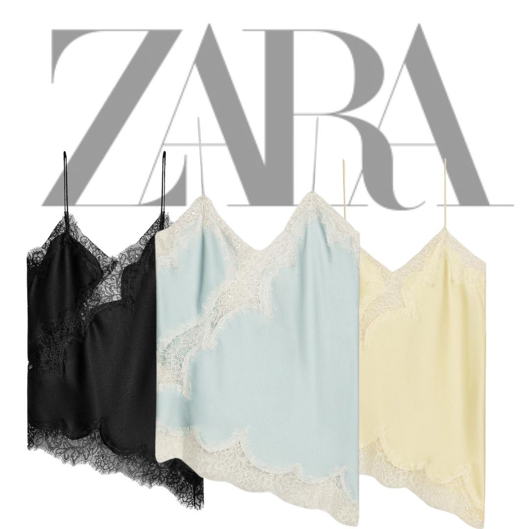 ZARA】ZW COLLECTION レーストリムキャミソールトップス (ZARA