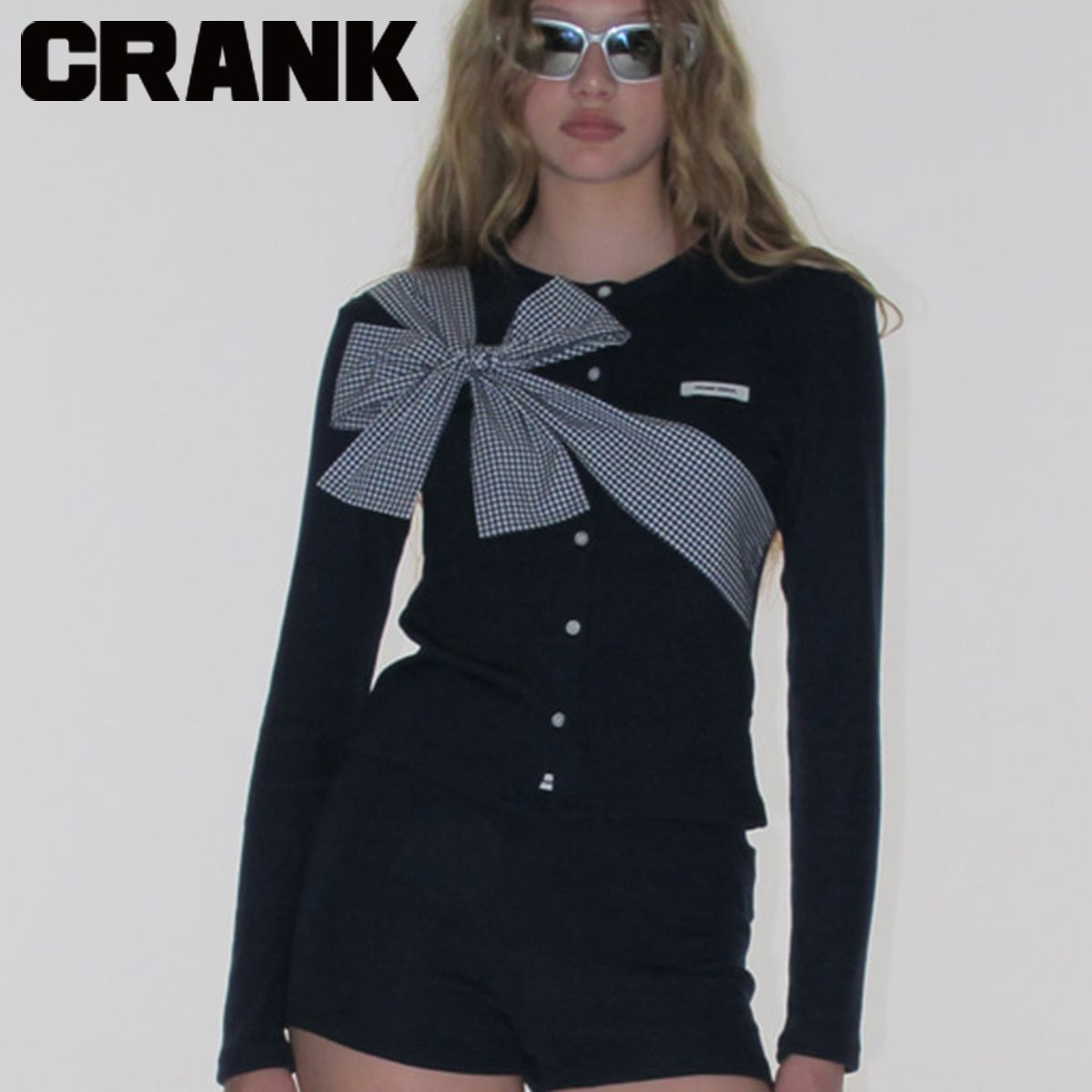 ☆CRANK☆RIBBON-TIED KNIT CARDIGAN_NAVY☆正規品/韓国直送料込