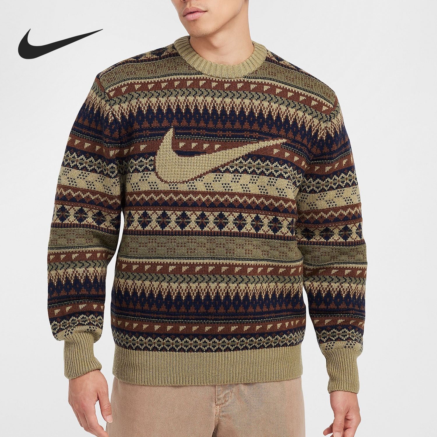 ☆Nike☆ SWOOSH FAIR ISLE LIFE SWEATER ウール セーター OLIVE (Nike