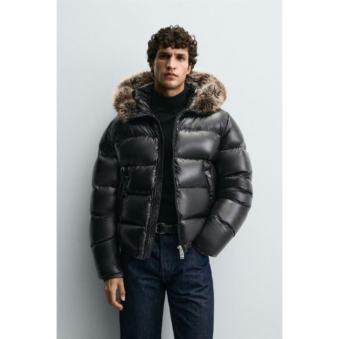 ZARA］100% フェザーフード付きダウンジャケット (ZARA/ダウン