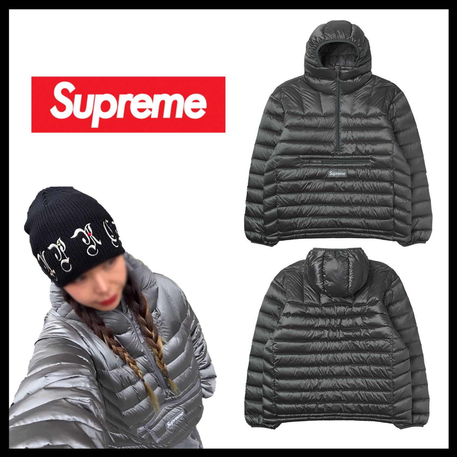 Supreme】Micro Down Half Zip Hooded Pullover Silver 25FW (Supreme