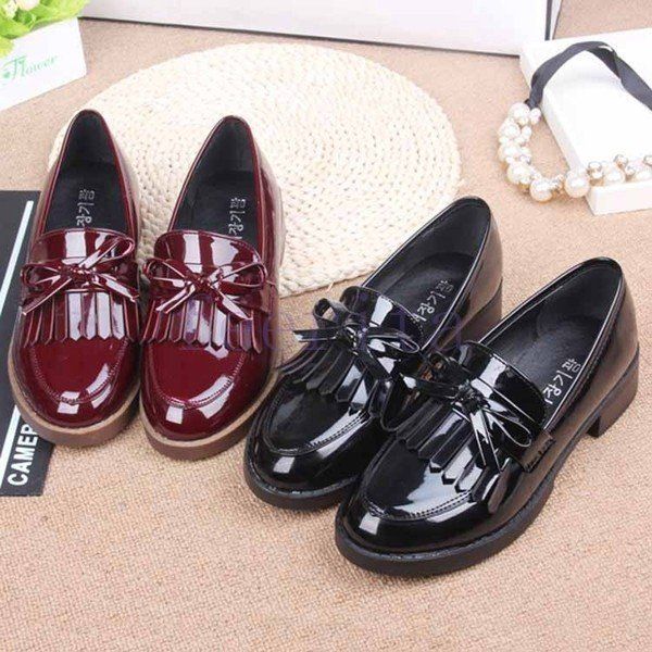 ローファー シューズ フリンジ リボン エナメルレザー 2423