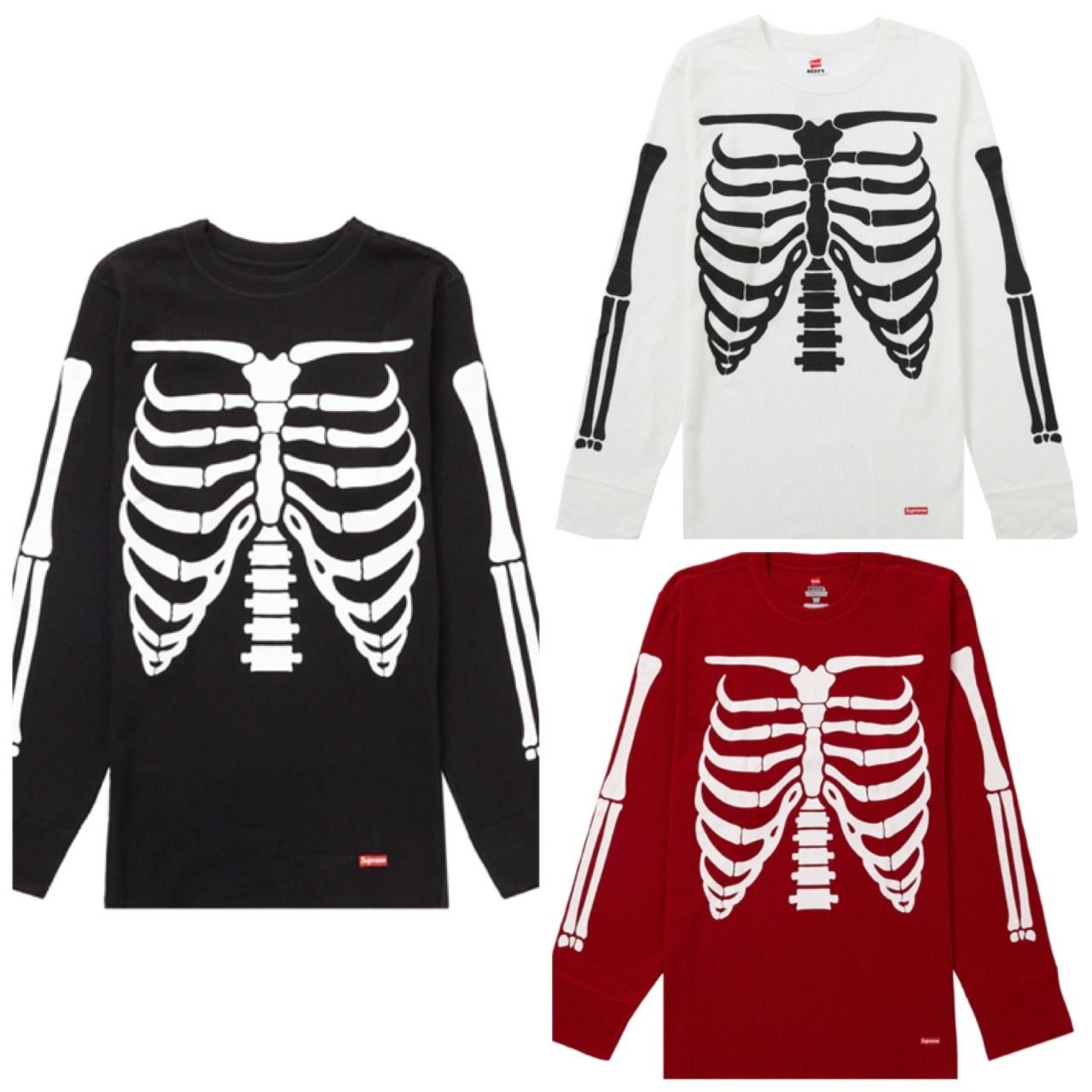 シュプリーム x ヘインズ☆あったかサーマルロンTシャツ☆骨 (Supreme