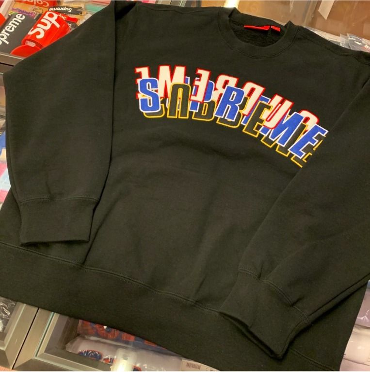 すぐお届け Supreme スタックド クルーネック トレーナー 黒 S