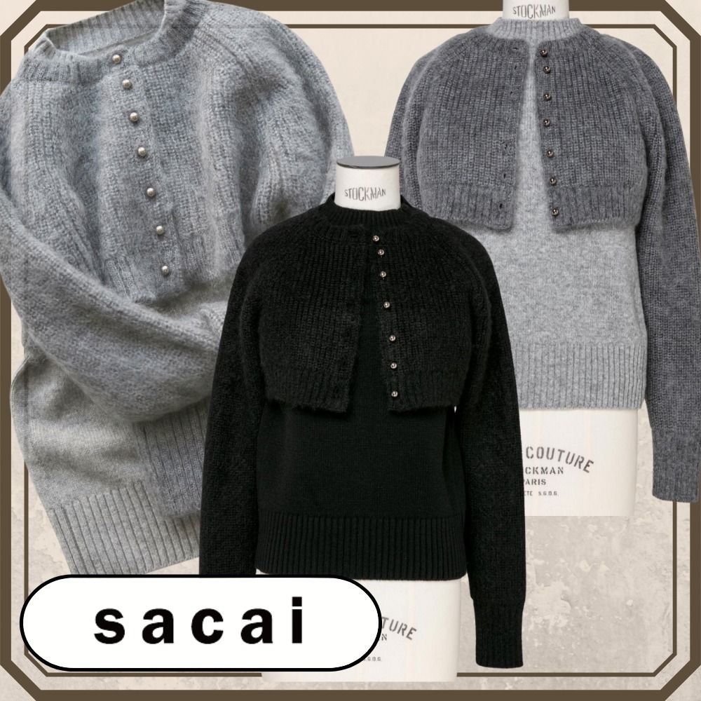 ◇国内発送◇*sacai* モヘアニット 重ね着風 プルオーバー (sacai