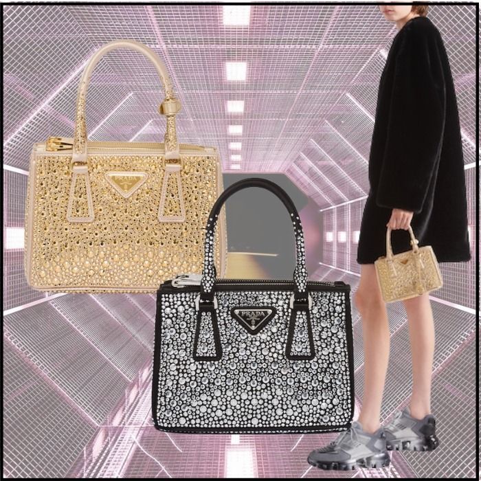 ☆PRADA☆プラダ ガレリア クリスタル付サテン ミニバッグ (PRADA