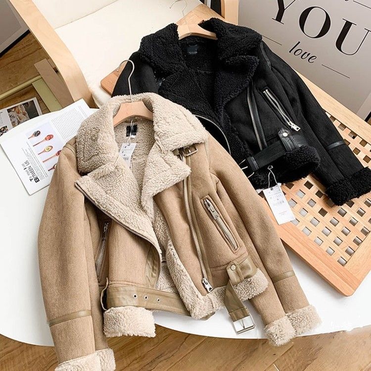 ムートンコート ショート丈 ジャケット 裏ボア 2色 韓国 nk6204