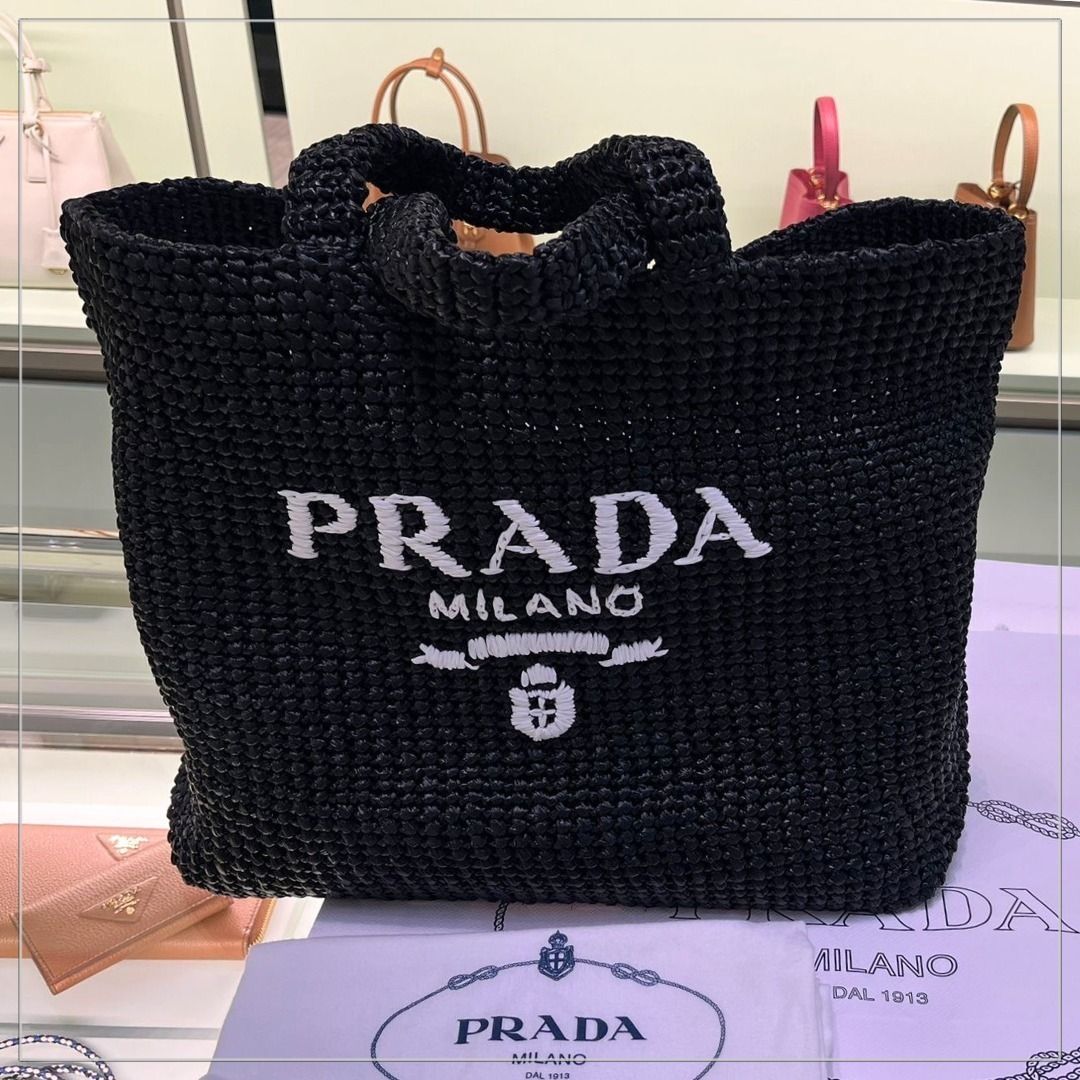大容量】PRADA◇メッシュ編み トートバッグ かごバッグ ロゴ付 (PRADA