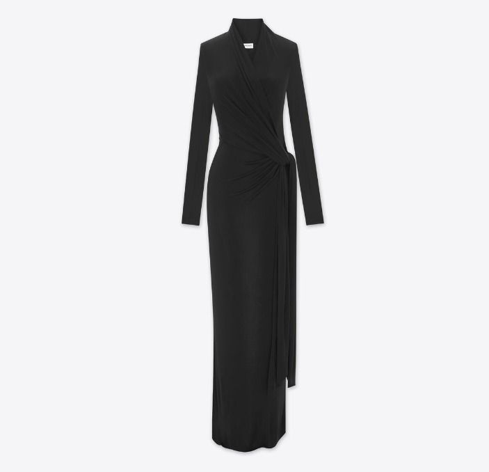 Saint Laurent《ラップドレス》ブラック ビスコース DHL 直営店 (Saint