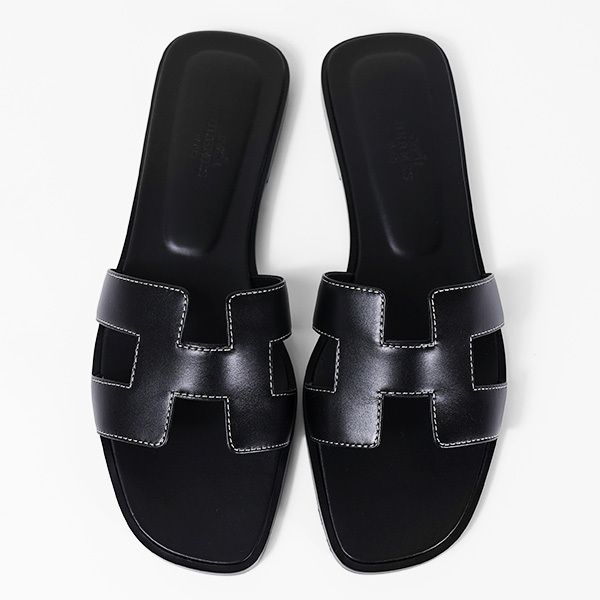 HERMES エルメス サンダル フラットサンダル Hロゴ レザー 本革