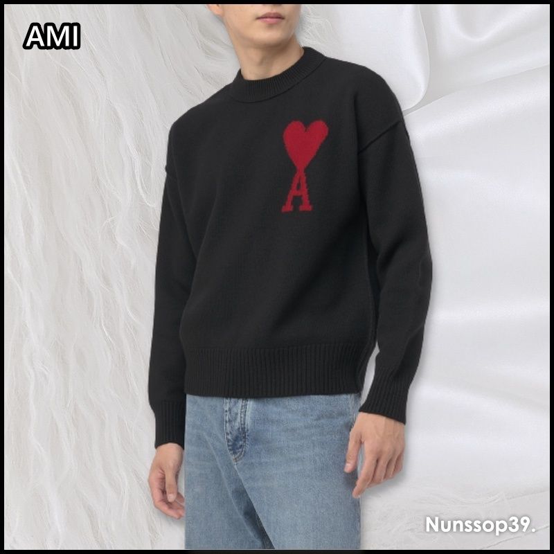 AMI》 BFUKS006 018 009 JACQUARD HEART LOGO WOOL KNIT (AMI PARIS