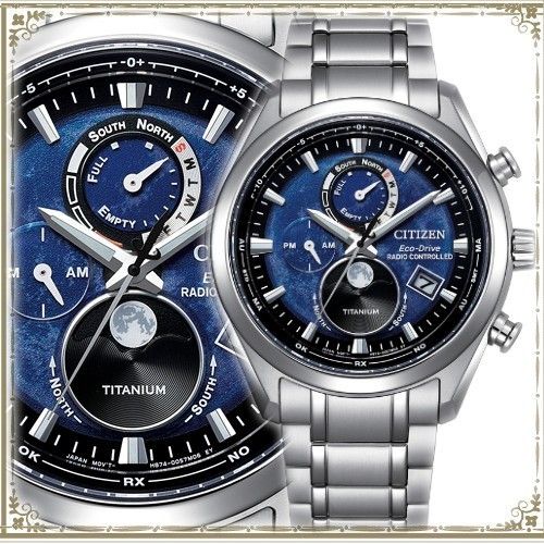日本未入荷☆シチズン ムーンフェイズ チタン 電波ソーラー時計