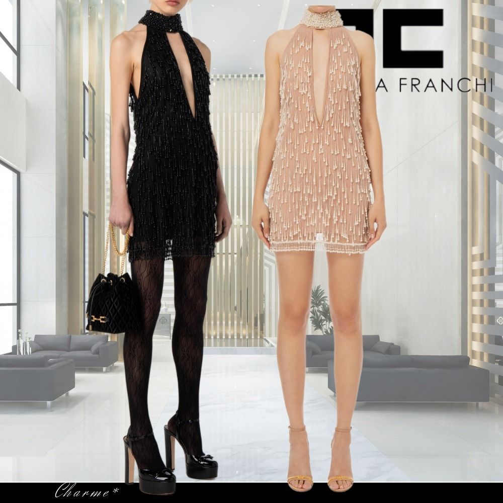 ERISABETTA FRANCHI パール刺繍入りミニドレス (ELISABETTA FRANCHI