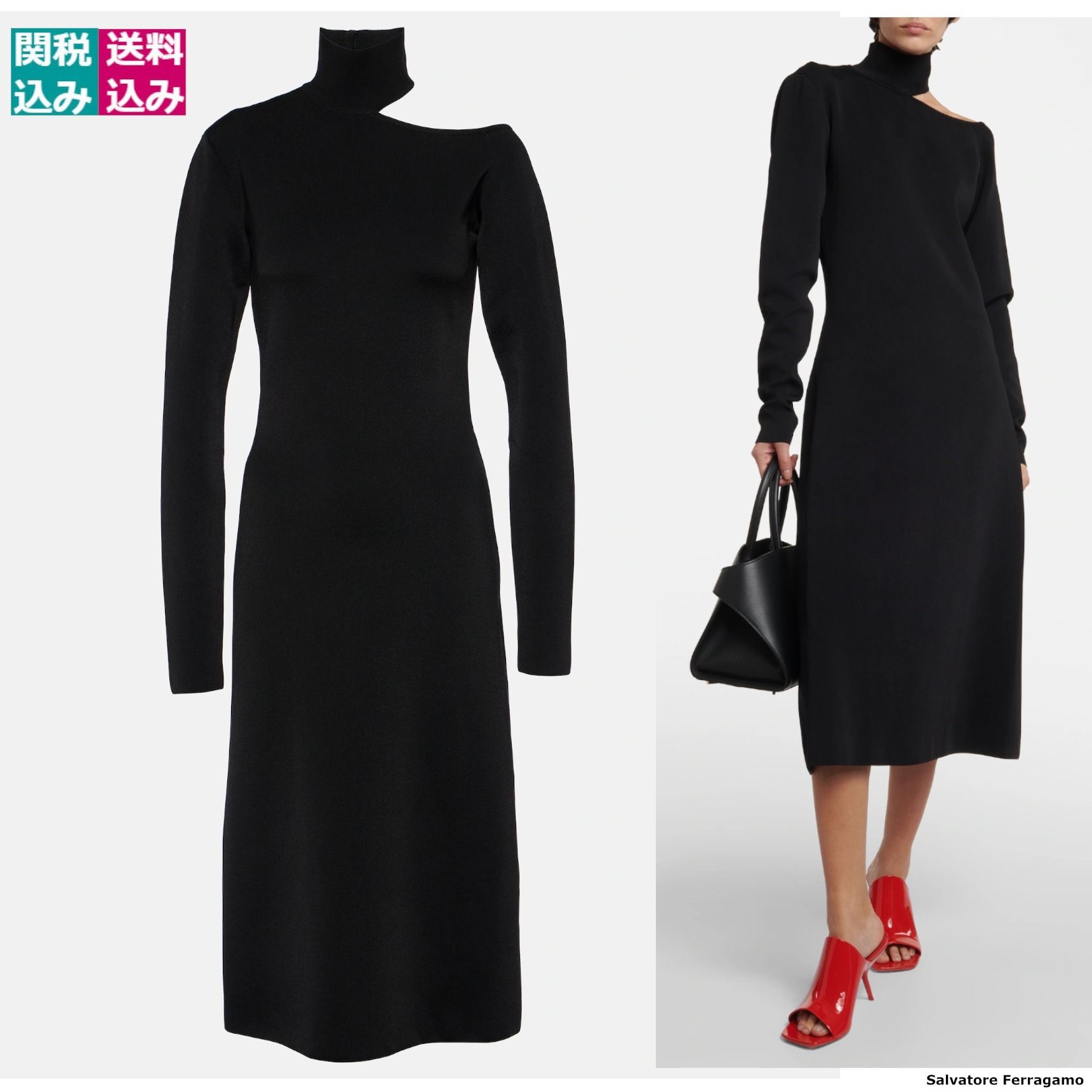 FERRAGAMO フェラガモ ワンピース Mockneck jersey midi 881798