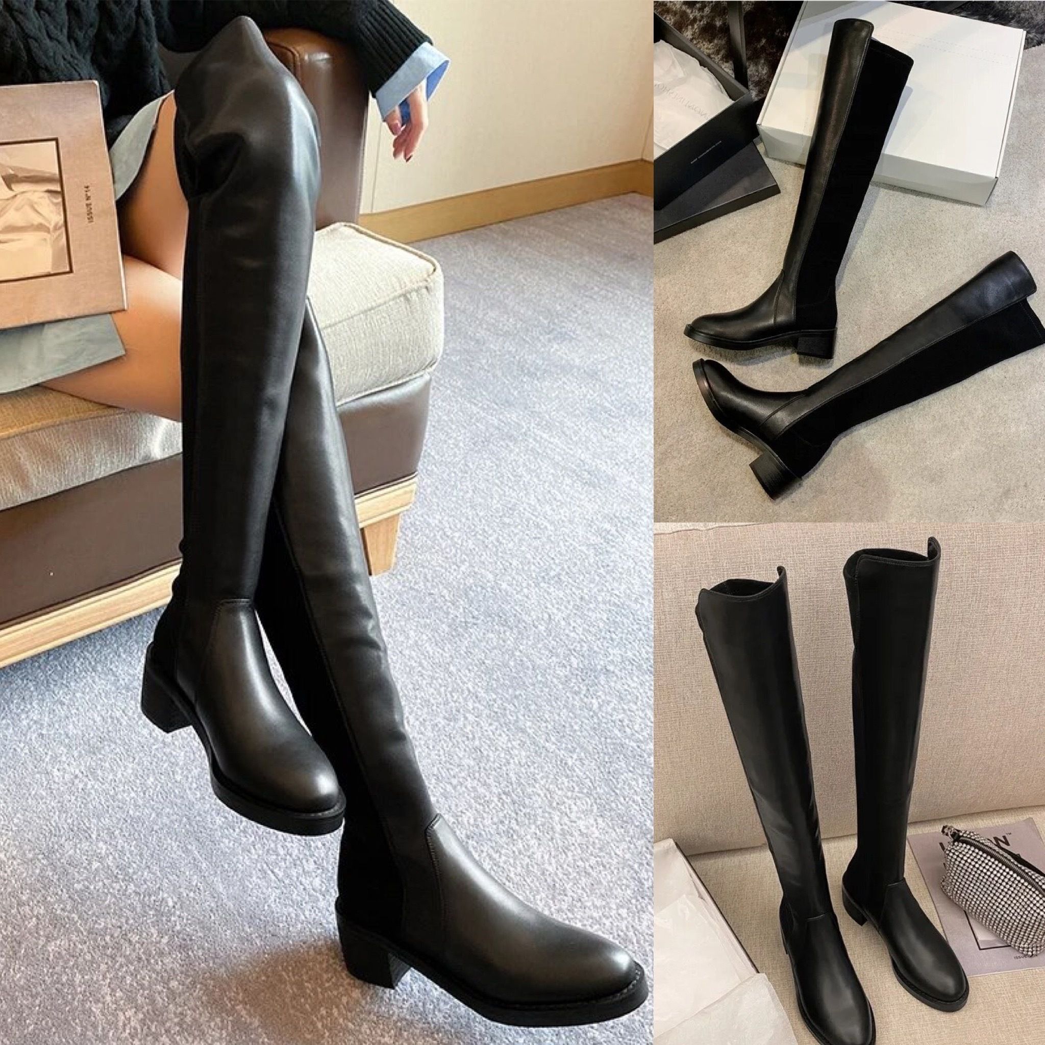 韓国デザイン 本革 リアルレザーロングブーツ ニーハイブーツ (ロング