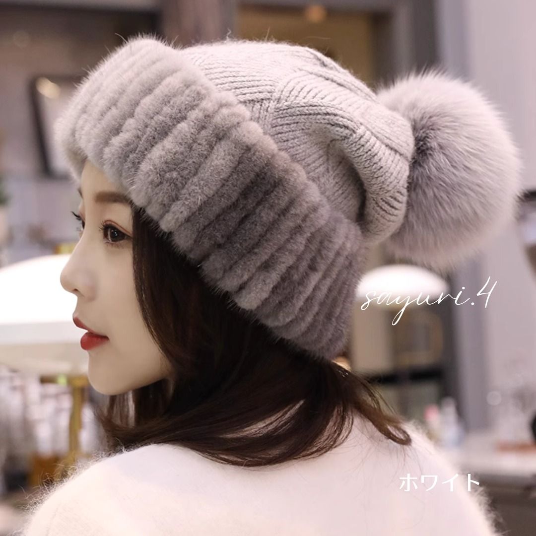 ☆全5色☆ポンポン付き ボリューム ニット帽 ファー (ニットキャップ