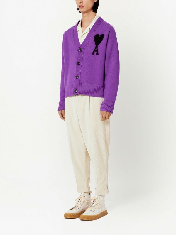 AMI Paris Ami De Coeur カーディガン | パープル | FARFETCH JP
