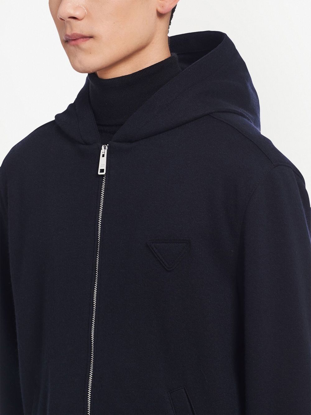Prada zip-front Wool Hoodie | Blue | FARFETCH