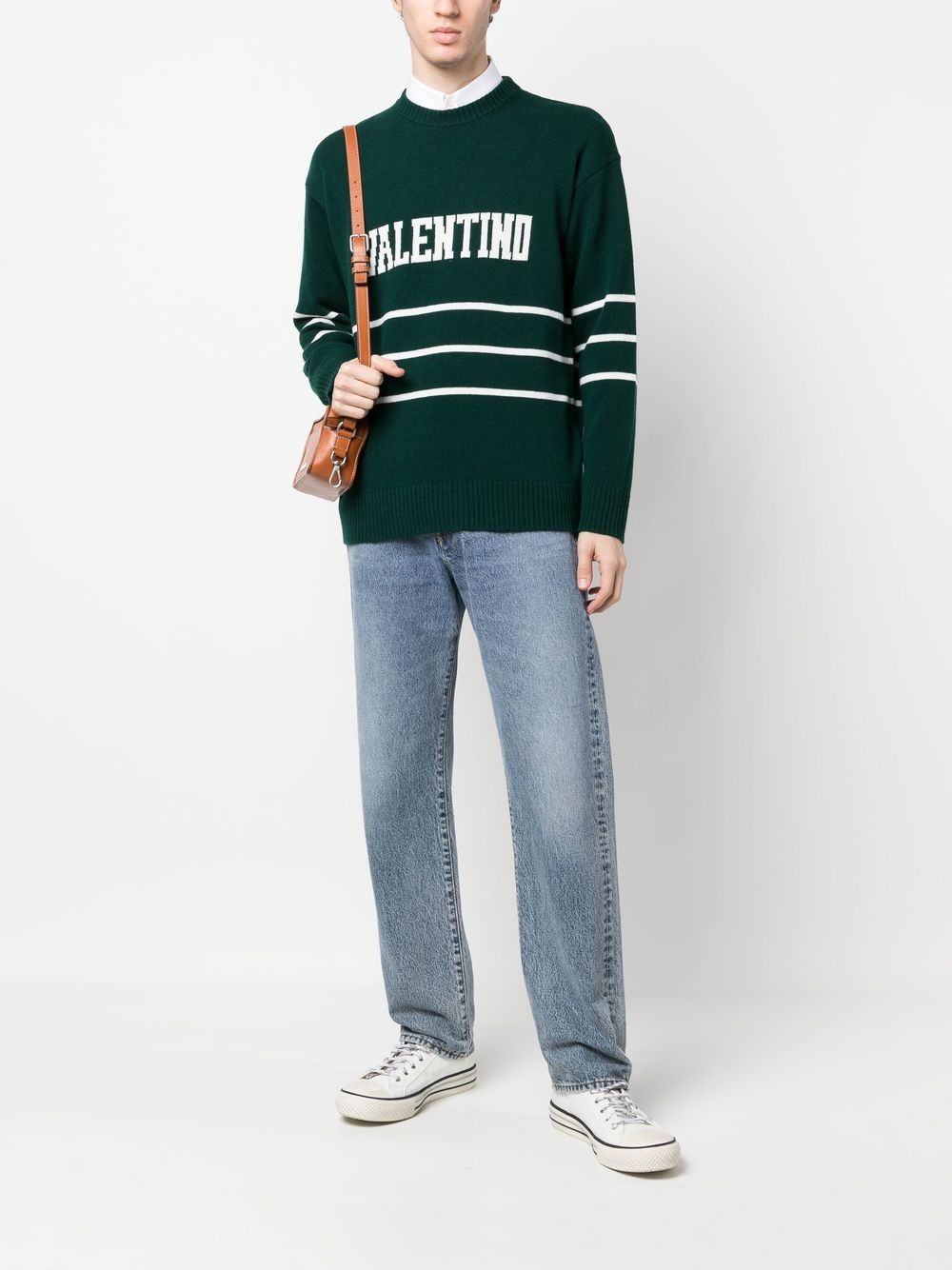 Valentino Garavani logo-intarsia crew-neck Jumper | Green | FARFETCH