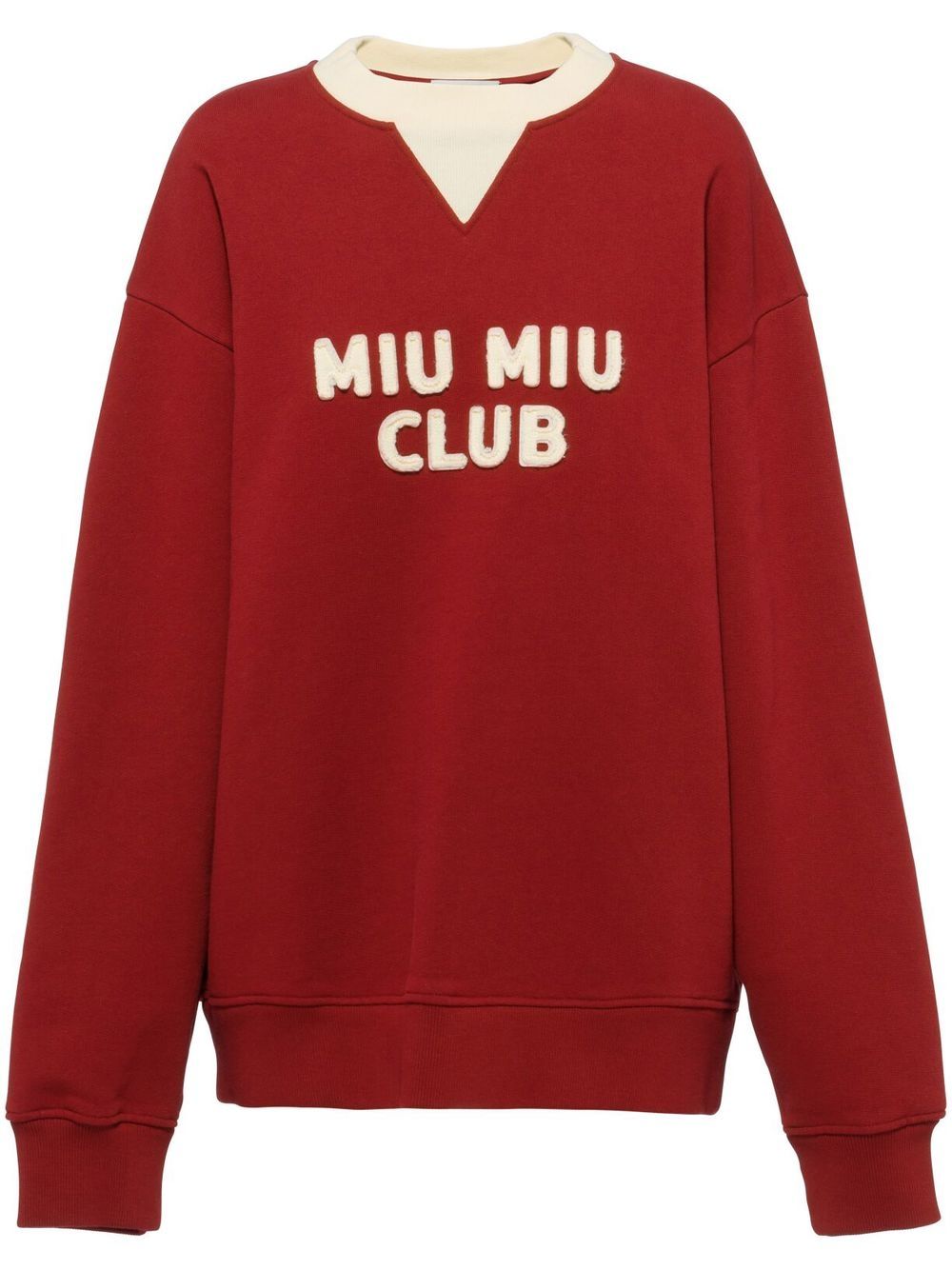 Miu Miu Cotton Fleece Sweatshirt With Embroidered Logo In Burgundy