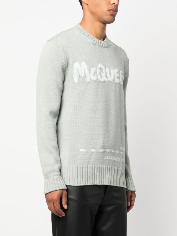 Alexander McQueen intarsia-knit Logo Sweater | Green | FARFETCH