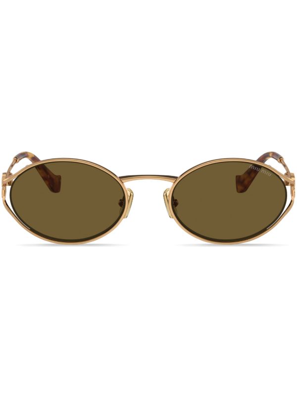 Miu Miu Eyewear ロゴプレート サングラス | ゴールドトーン | FARFETCH JP