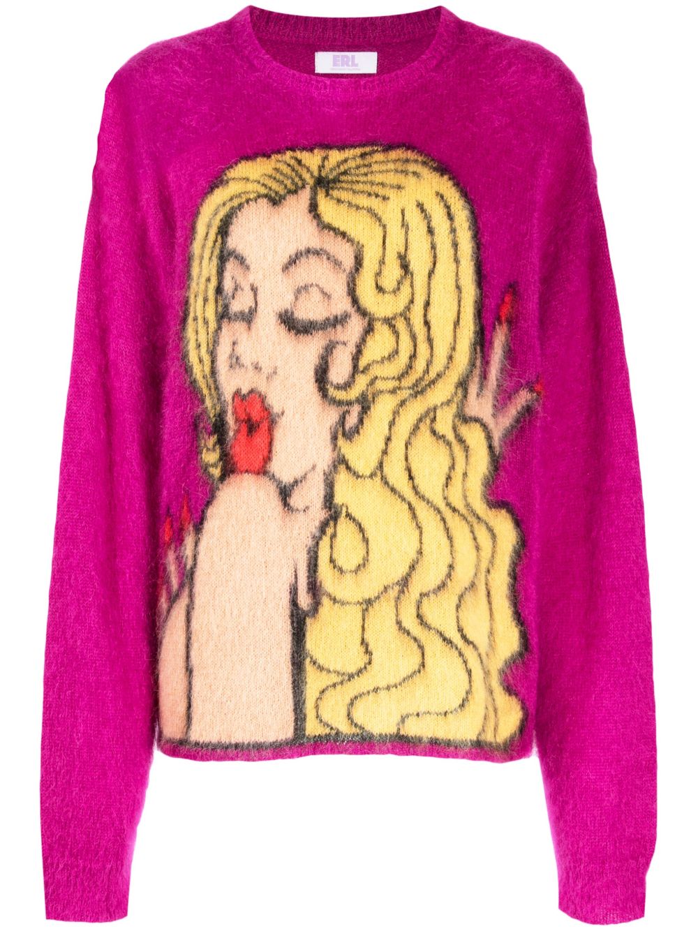 ERL Unisex Kiss Mohair Intarsia Sweater Knit in Purple | Smart Closet