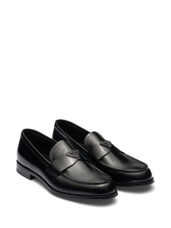 Prada triangle-logo Leather Loafers | Black | FARFETCH
