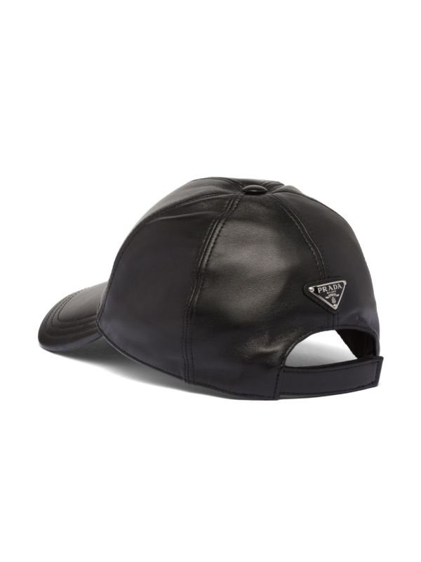 Prada triangle-logo Leather Baseball Cap | Black | FARFETCH