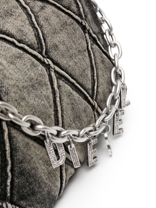 Diesel ロゴチャーム キルティング デニムバッグ S | ブラック