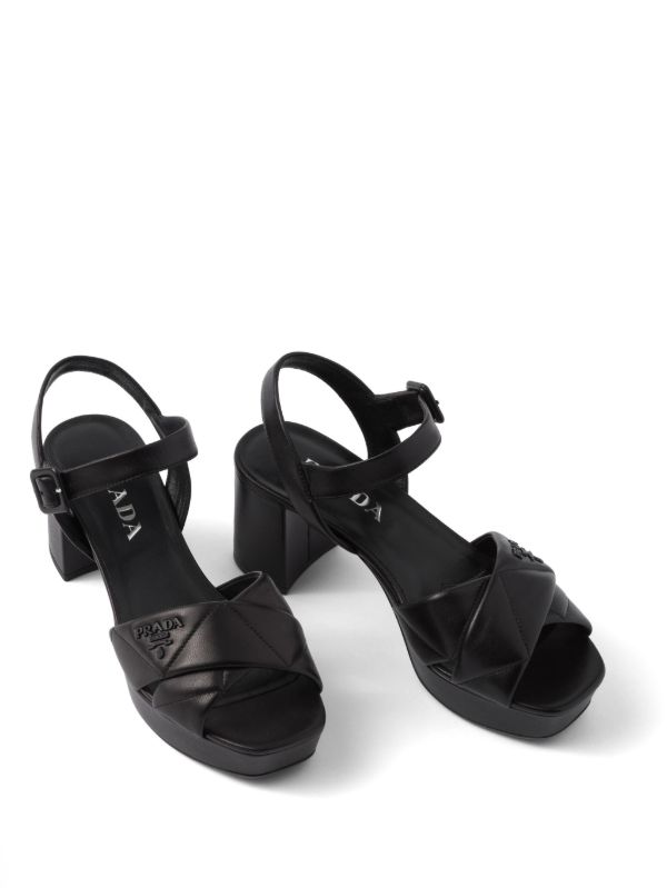 Prada Quilted Leather Sandals | Black | FARFETCH
