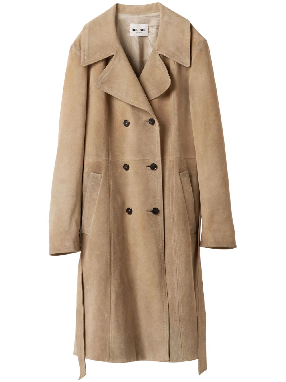 Miu Miu double-breasted Suede Coat | Neutrals | FARFETCH