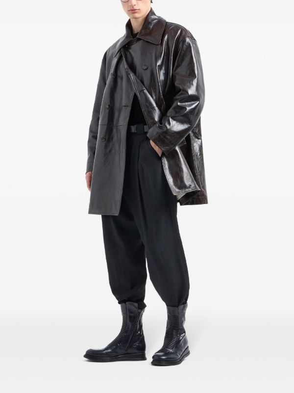 Giorgio Armani レザー ダブルコート | ブラウン | FARFETCH JP