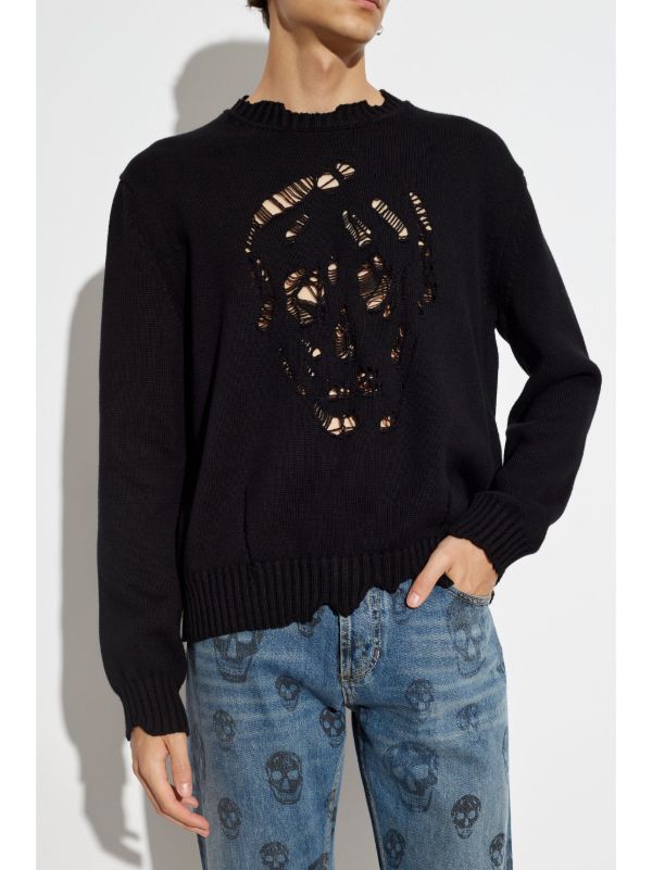Alexander McQueen Distressed Skull Sweater | Black | FARFETCH CA