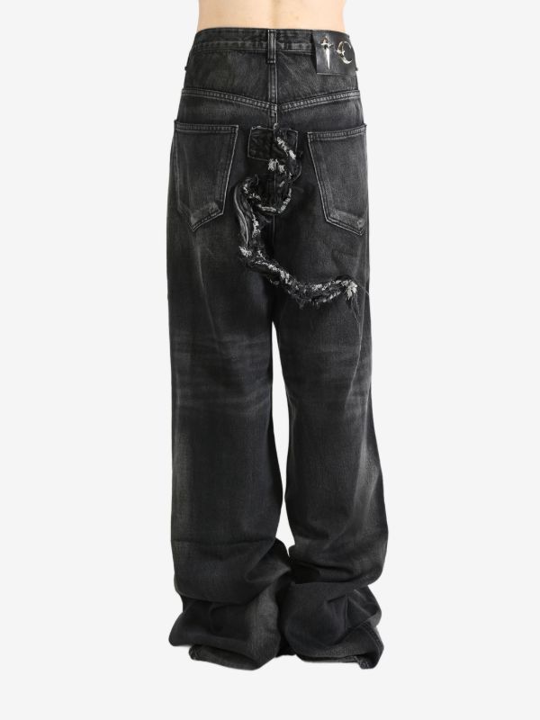THUG CLUB Distressed wide-leg Jeans | ブラック | FARFETCH JP