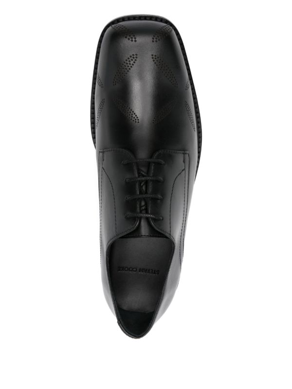 Stefan Cooke Slashed Square Toe Derby Shoes | Black | FARFETCH