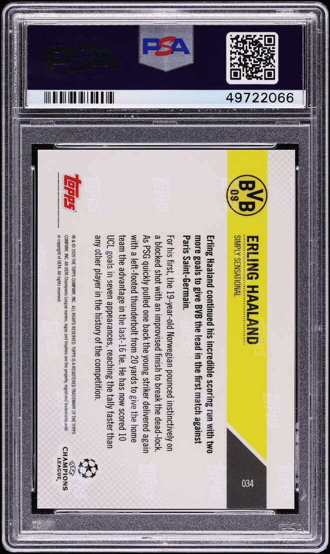 2019 Topps Now UEFA Champions League Erling Haaland ROOKIE #34 PSA