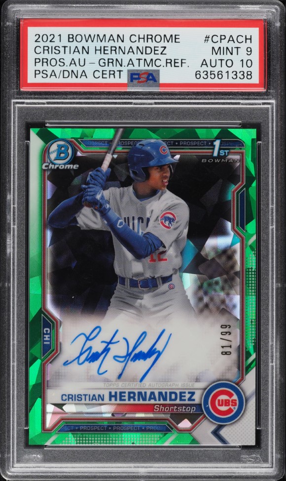 2021 Bowman Chrome Green Atomic Cristian Hernandez ROOKIE AUTO DNA
