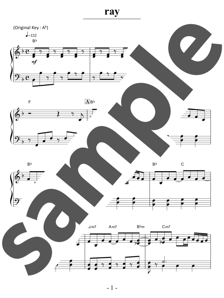 ピアノ楽譜】ray / BUMP OF CHICKEN，初音ミク（ソロ / 初級）