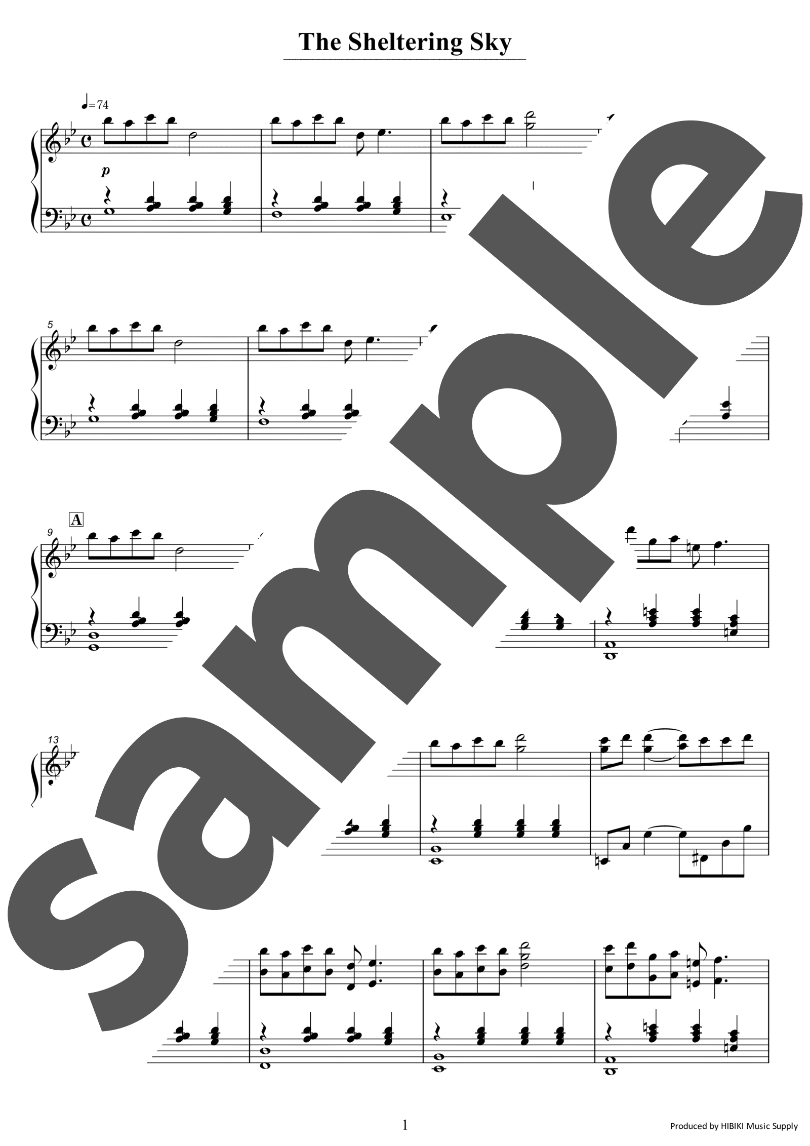 ピアノ楽譜】The Sheltering Sky / 坂本龍一 （ソロ / 中級）